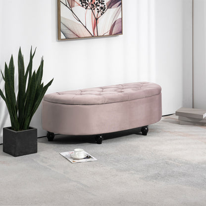 HOMCOM Semi-Circle Ottoman Storage Bench, Bed End Bench, Tufted Upholstered Window Seat Footrest Stool with Rubberwood Legs for Bedroom & Entryway, 120 x 46 x 42 cm, Pink