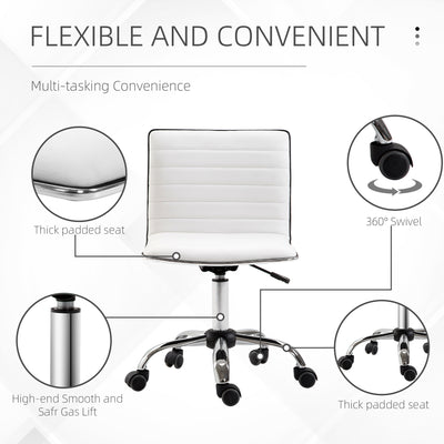 HOMCOM Adjustable Swivel Office Chair with Armless Mid-Back in PU Leather and Chrome Base - White 