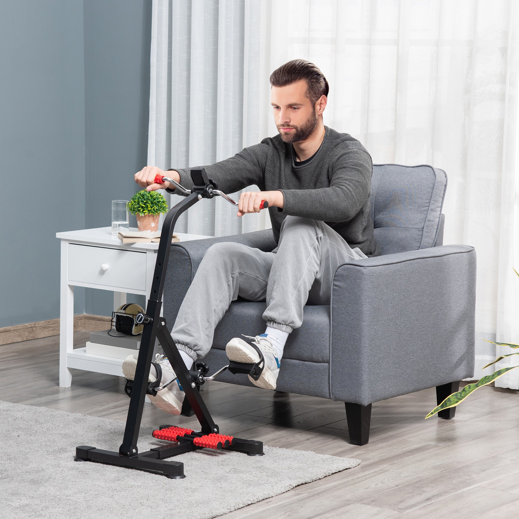 HOMCOM Portable Exercise Bike for Home Pedal Exerciser Height-adjustable 56L x 44- 56W x 75- 97H cm Black and Red 