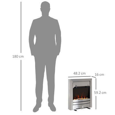 HOMCOM 2KW Stainless Steel Electric Fireplace Pebble Burning Effect Heater Fire Flame Indoor Stove LED Lighting 