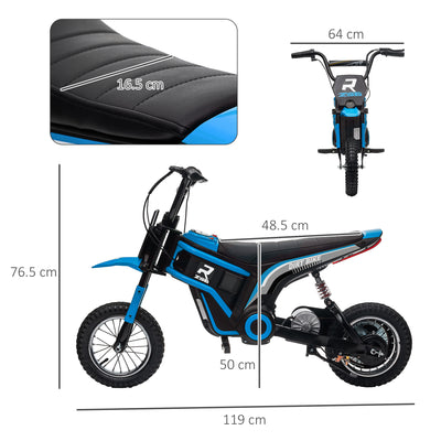 HOMCOM 24V Electric Motorbike with Twist Grip Throttle, Music, Horn, 12" Pneumatic Tyres, 16km/h Max Speed - Blue 