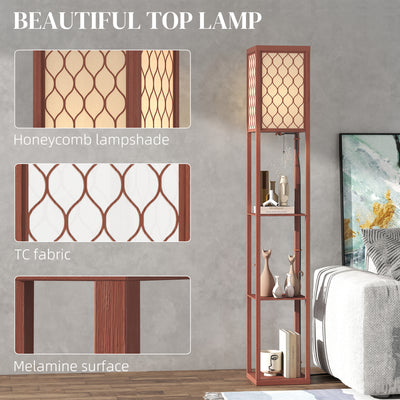 HOMCOM Three-Shelf Standing Lamp - Brown/White 