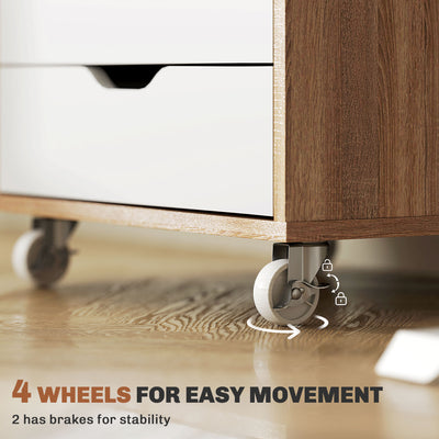 Vinsetto Five-Drawer Filing Cabinet, with Wheels - Oak Brown 