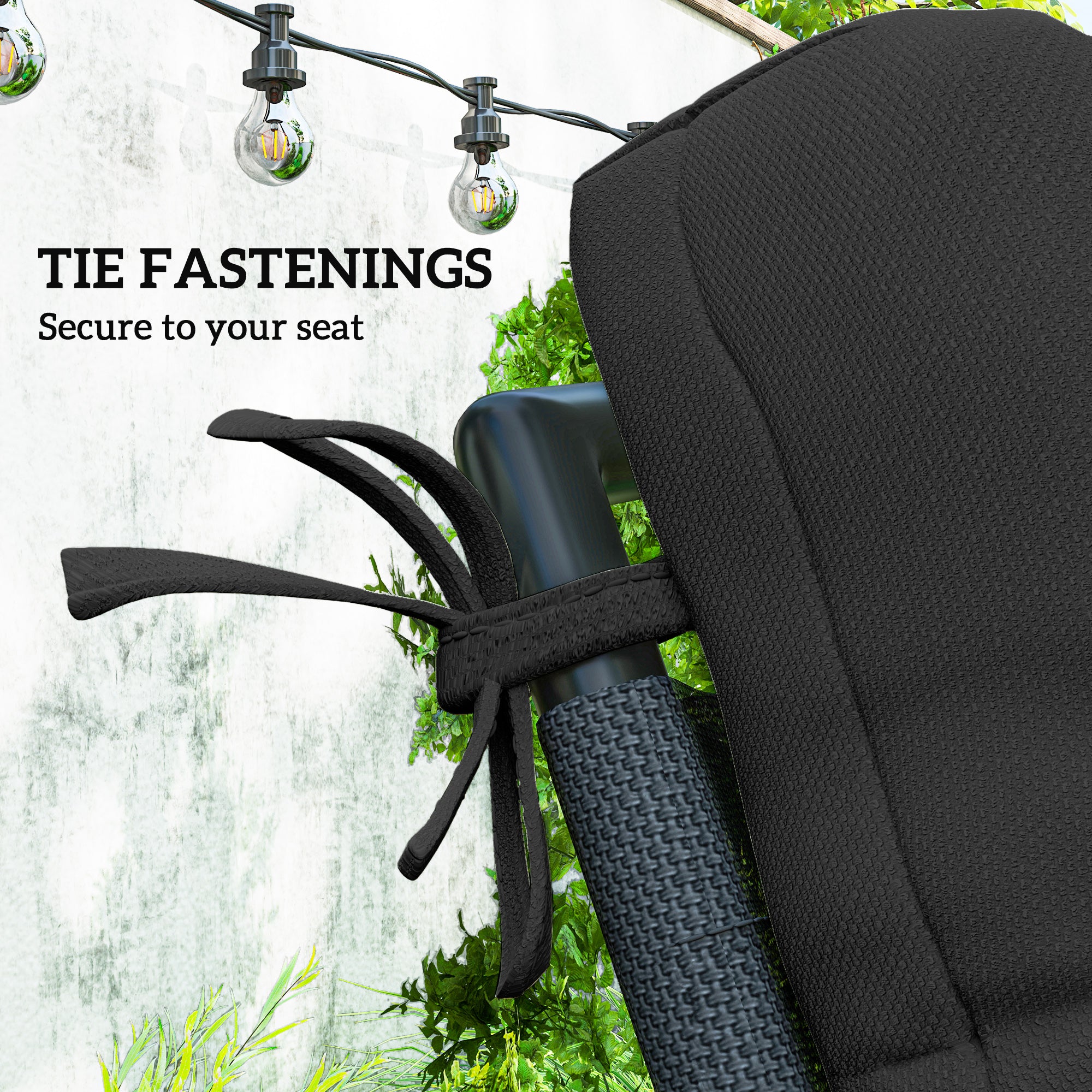 Outsunny 2-Piece Seat Cushion Replacement with Backrest, Garden Patio Chair Cushions Set with Ties, Black 
