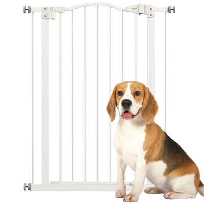PawHut Pressure Fit Dog Stair Gate No Drilling Safety Gate Auto Close for Doorways, Hallways, 74-80cm Adjustable, 94cm Tall, White 