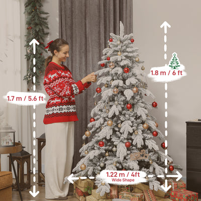 HOMCOM 6ft Super Flocked Christmas Tree - Green/White 