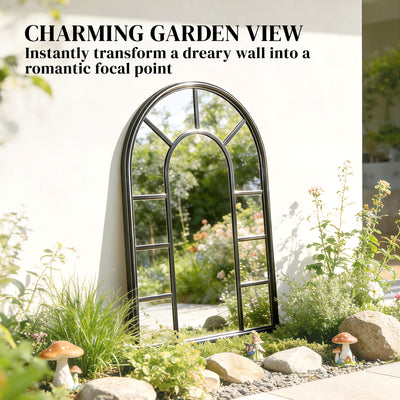 Outsunny Arched Mirror, Shatterproof Acrylic Windowpane Wall Mounted Mirror with Robust Metal Frame, 71 x 51 cm, Black 