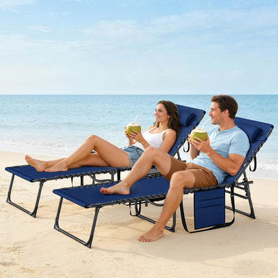 Outsunny Five-Position Reclining Sun Loungers Set of 2 - Dark Blue 