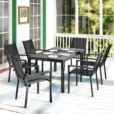 Outsunny Seven-Piece Garden Dining Set, with Plastic Wood-Top Table - Black 