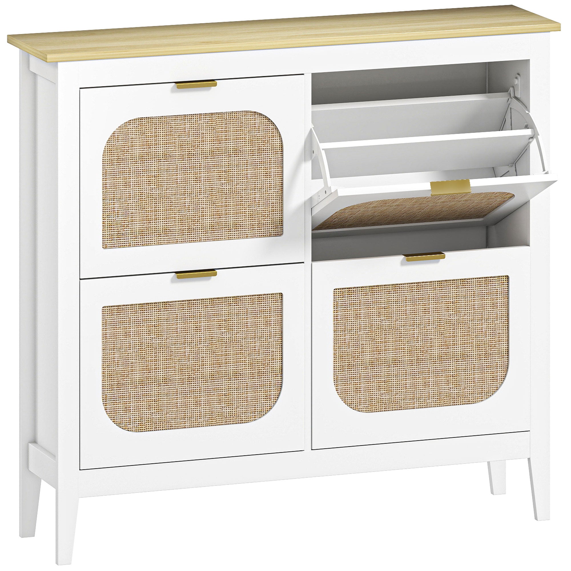 HOMCOM Narrow Shoe Cabinet, Boho Slim Shoe Storage Cabinet with 4 Flip Drawers, Holds 20 Pairs, White 