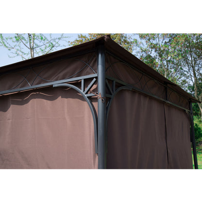 Outsunny 3 x 3(m) Garden Gazebo, Outdoor Gazebo Canopy Shelter with Curtains and Steel Frame for Lawn, Yard and Deck, Coffee 