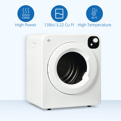 HOMCOM 6kg Vented Tumble Dryer, Freestanding, Wall Mounted, Stackable, Portable Dryer with 7 Programmers, White 