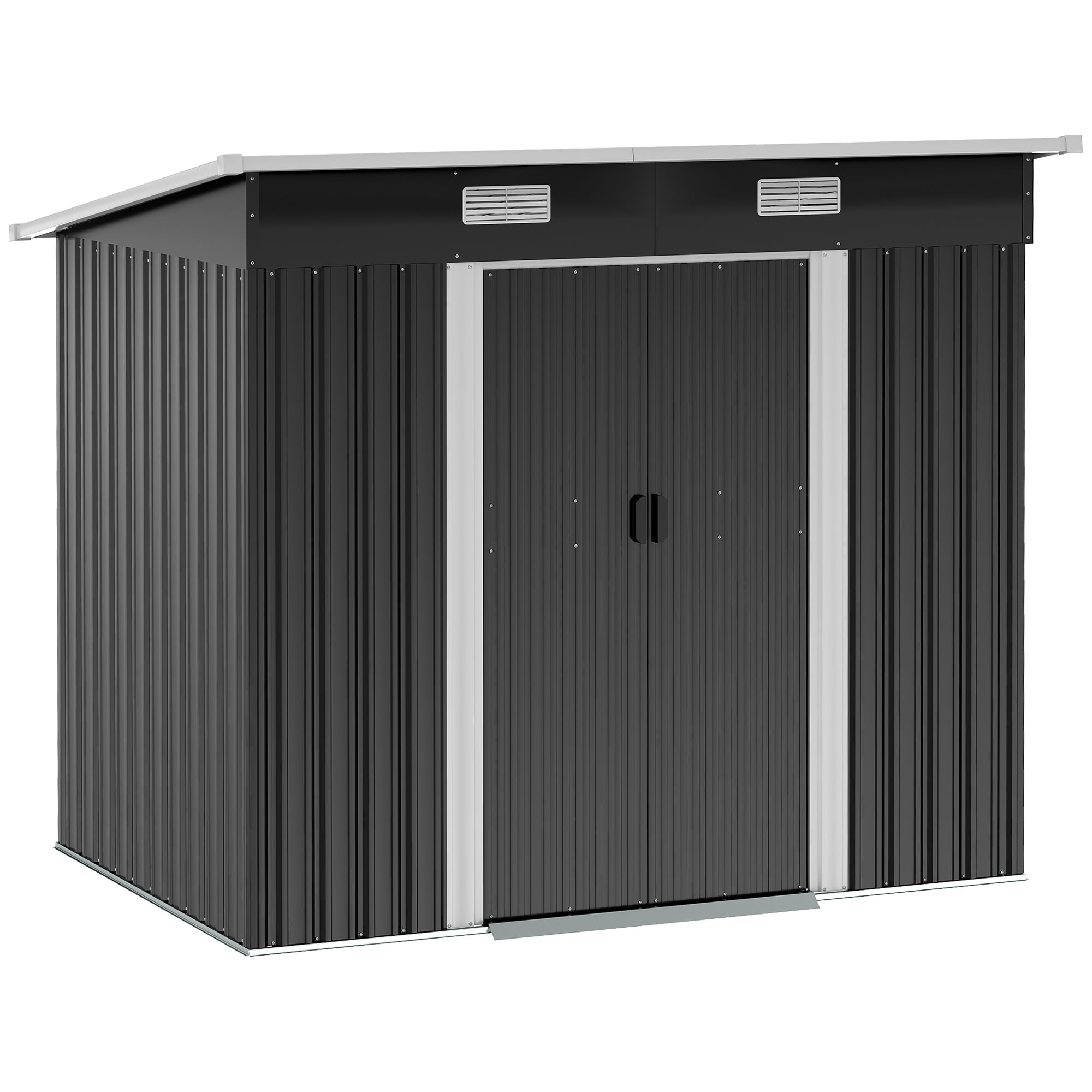 Outsunny 7 x 4ft Outdoor Storage Shed with Foundation Kit, Lean to Metal Garden Shed for Log, Rubbish Bin, Tool, Lawnmower, Bike, Patio and Lawn Use, Black 