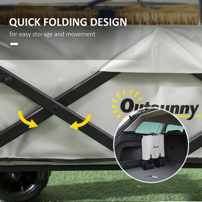 Outsunny Folding Trolley Cart Storage Wagon Beach Trailer 4 Wheels with Handle Overhead Canopy Cart Push Pull for Camping, Grey 