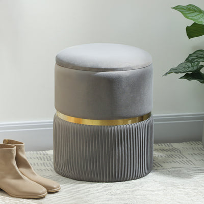 HOMCOM Velvet-Feel Storage Ottoman - Light Grey 