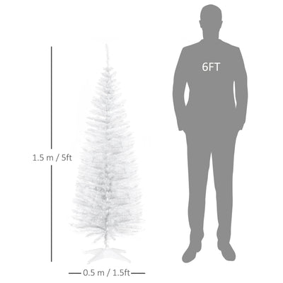 HOMCOM 5ft Unlit Artificial Christmas Tree, Pencil Slim Xmas Tree with Solid Stand and Realistic Branches, White 
