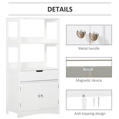 kleankin Bathroom Floor Cabinet, Free Standing Kitchen Cupboard with Shelves, Drawer and Doors, Storage Organizer for Living Room, White 
