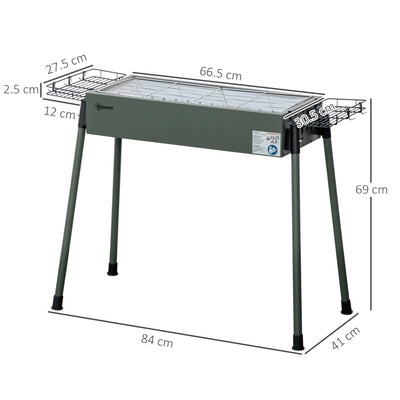 Outsunny Portable Charcoal Barbecue BBQ Grill with Seasoning Baskets and Hooks, Compact Stainless Steel Cooker for Camping Picnic Hiking Garden Party Festival 