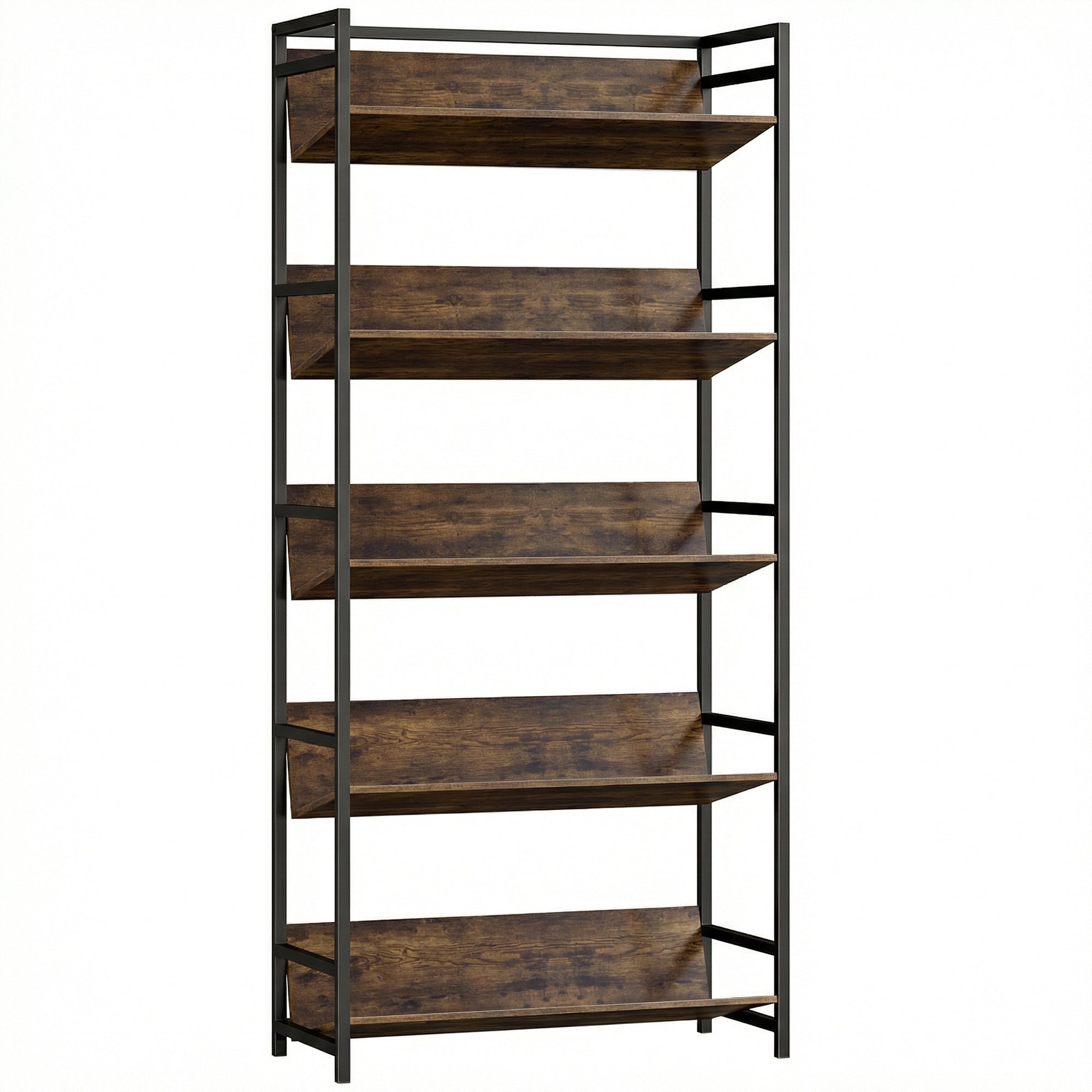 HOMCOM Bookshelf 5-Tier Metal Frame Room Divider Bookcase Storage Shelves for Living Room Rustic Brown 
