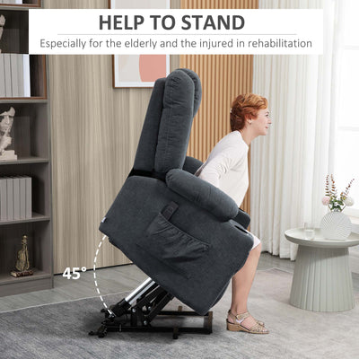 HOMCOM Oversized Riser and Recliner Chairs for the Elderly, Fabric Upholstered Lift Chair for Living Room with Remote Control, Side Pockets, Cup Holder, Charcoal Grey 