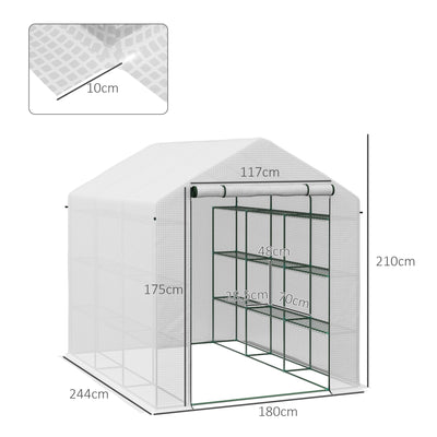 Outsunny 8 x 6ft Walk-In Greenhouse, with Shelves - White 