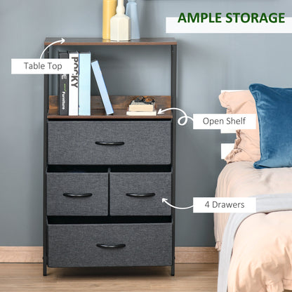 HOMCOM 4 Drawer Storage Chest Unit Home Cabinet w/ Shelves Home Living Room Bedroom Entryway Living Furniture, Black 