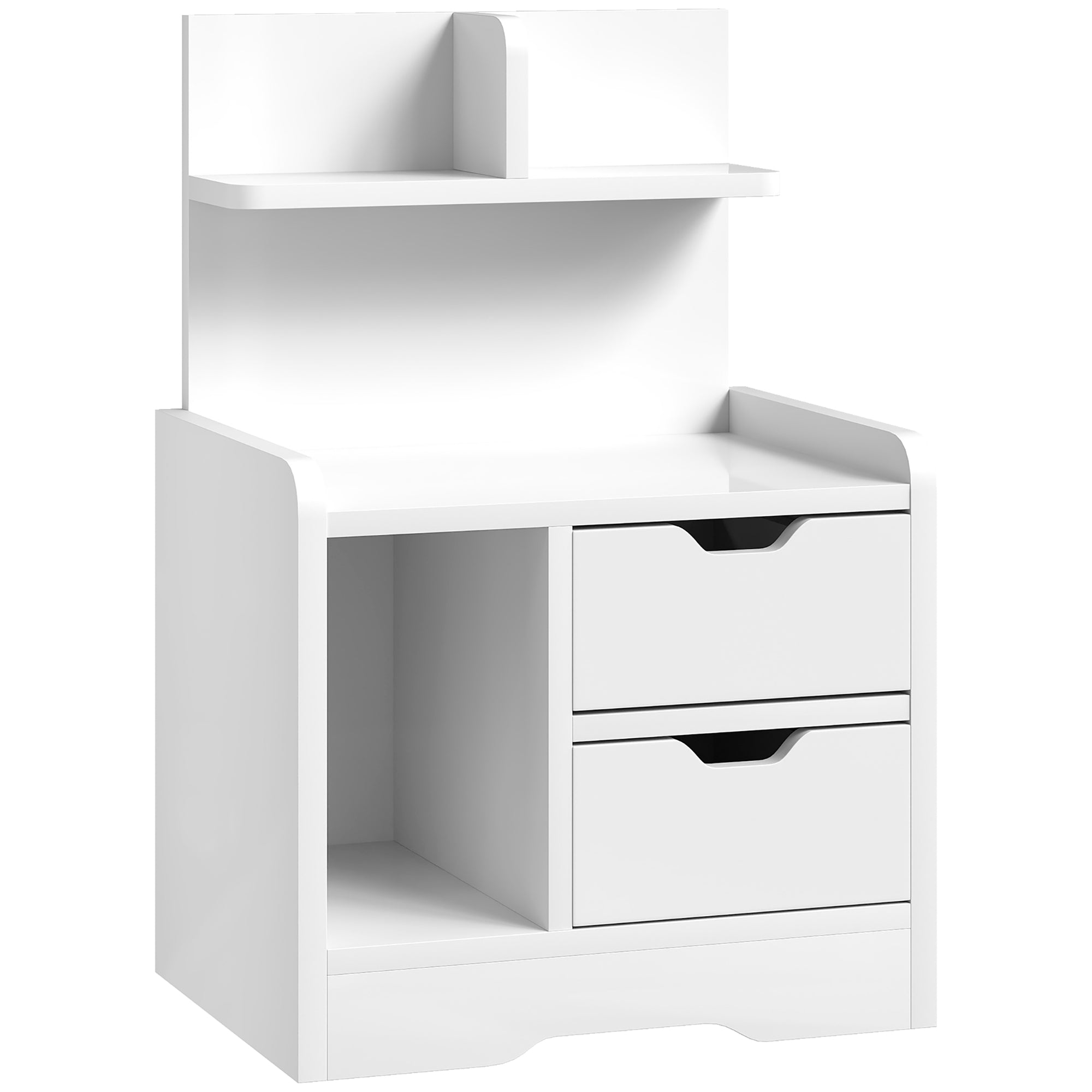 HOMCOM Bedside Table with 2 Drawers and Open Shelves - High Gloss White 