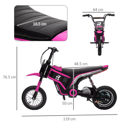HOMCOM 24V Electric Motorbike with Twist Grip Throttle, Music, Horn, 12" Pneumatic Tyres, 16km/h Max Speed - Pink 