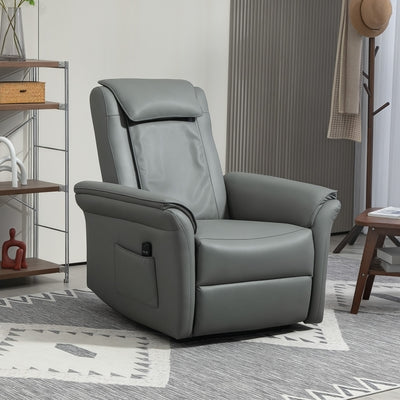 HOMCOM 3D Kneading Massage Recliner Chair with Headrest, Breathable Leather Recliner Armchair, Electric Reclining Chair with Footrest, Remote with USB Port, Side Pockets for Home, Grey 