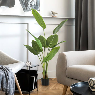HOMCOM 160cm Tall Artificial Bird of Paradise Plant, Faux Banana Leaf Tree with PEVA Leaves and Flocking, Decorative Palm Tree in Pot for Home Office Decor, Green 