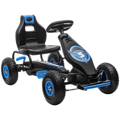 HOMCOM Kids Pedal Go Kart, with Adjustable Seat, Inflatable Tyres - Blue 