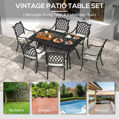 Outsunny 7 Pieces Aluminium Patio Dining Set with Umbrella Hole Black 
