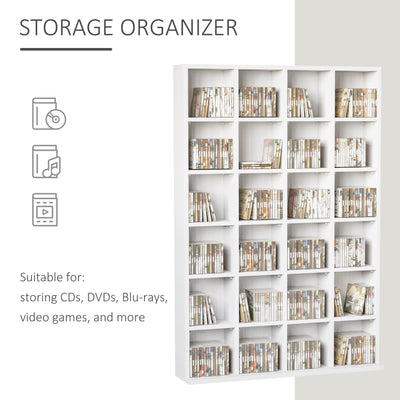 HOMCOM CD Storage Unit with Adjustable Shelves, 89 x 130.5 cm, White 