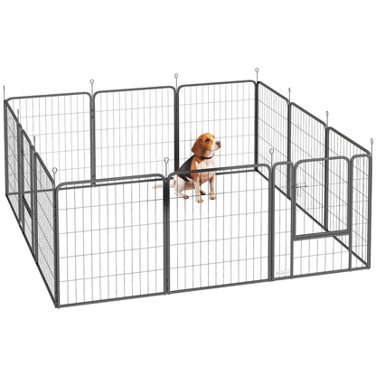 PawHut 12 Panels Heavy Duty Dog Playpen with Doors, for Medium Dogs, 80cm High, Black 