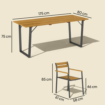 Outsunny 7 Piece Garden Dining Set, Fir Wood Garden Furniture Set with Rectangle Table and 6 Stackable Chairs, Umbrella Hole, Slatted Top and Steel Frame, for Patio Balcony Porch, Brown 