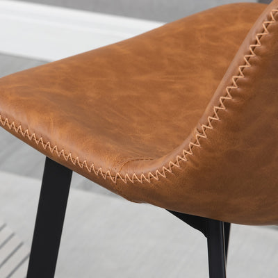 HOMCOM Bar Stools Set of 2, Industrial Kitchen Stool, Upholstered Bar Chairs with Back, Steel Legs, Brown 