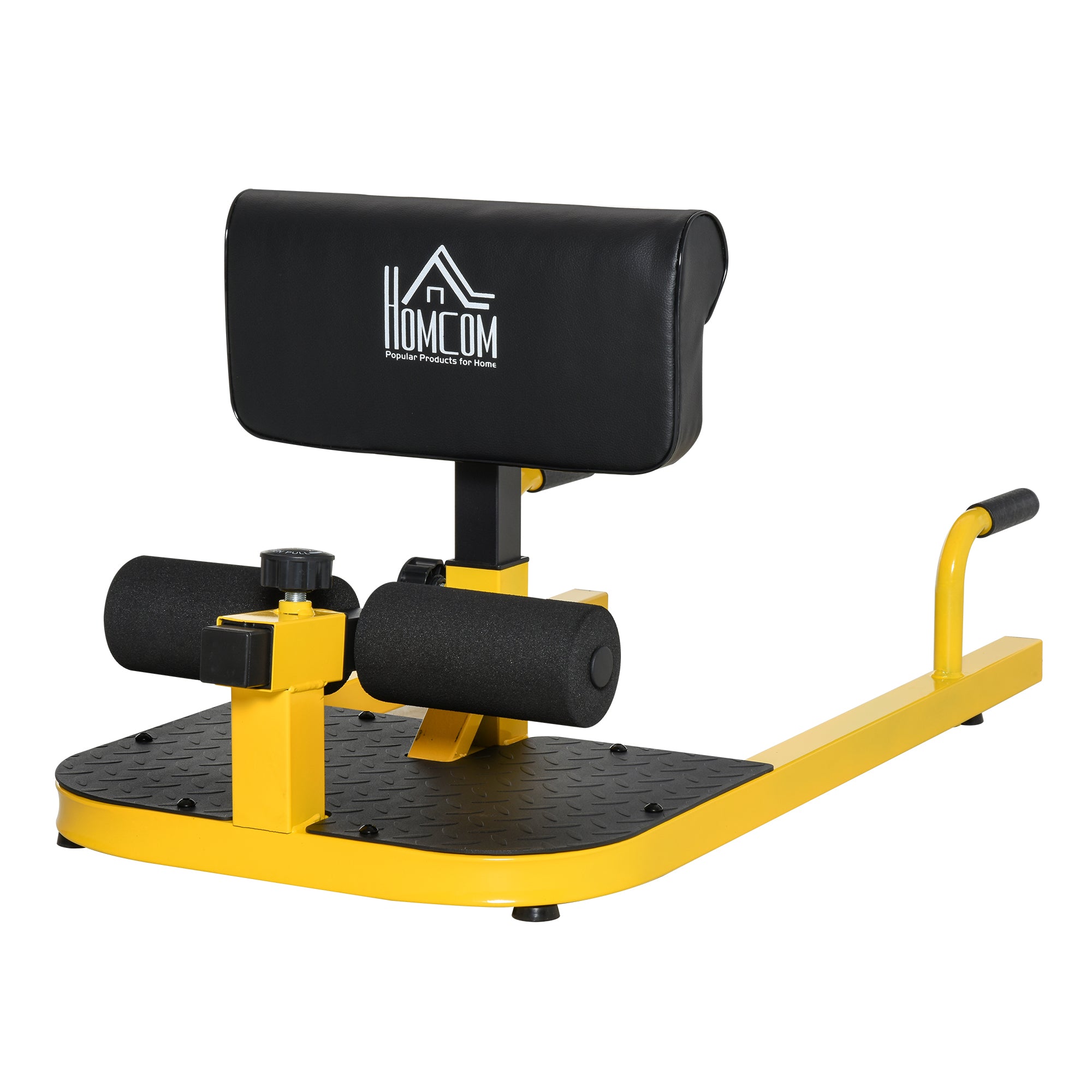HOMCOM Squat Machine with Push Up Stand, Padded Hip Thrust Bench with Adjustable Cushion for Home Gym Work Out, Yellow 
