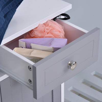 kleankin 75x60cm Freestanding Bathroom Storage Cabinet Unit w/ 2 Drawers Cupboard Adjustable Shelf Metal Handles Traditional Style Grey White 