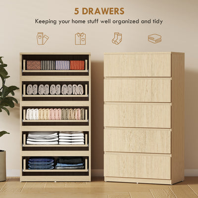 HOMCOM Chest of Drawers, 5-Drawer Storage Cabinets, Modern Dresser, Storage Drawer Unit for Bedroom 