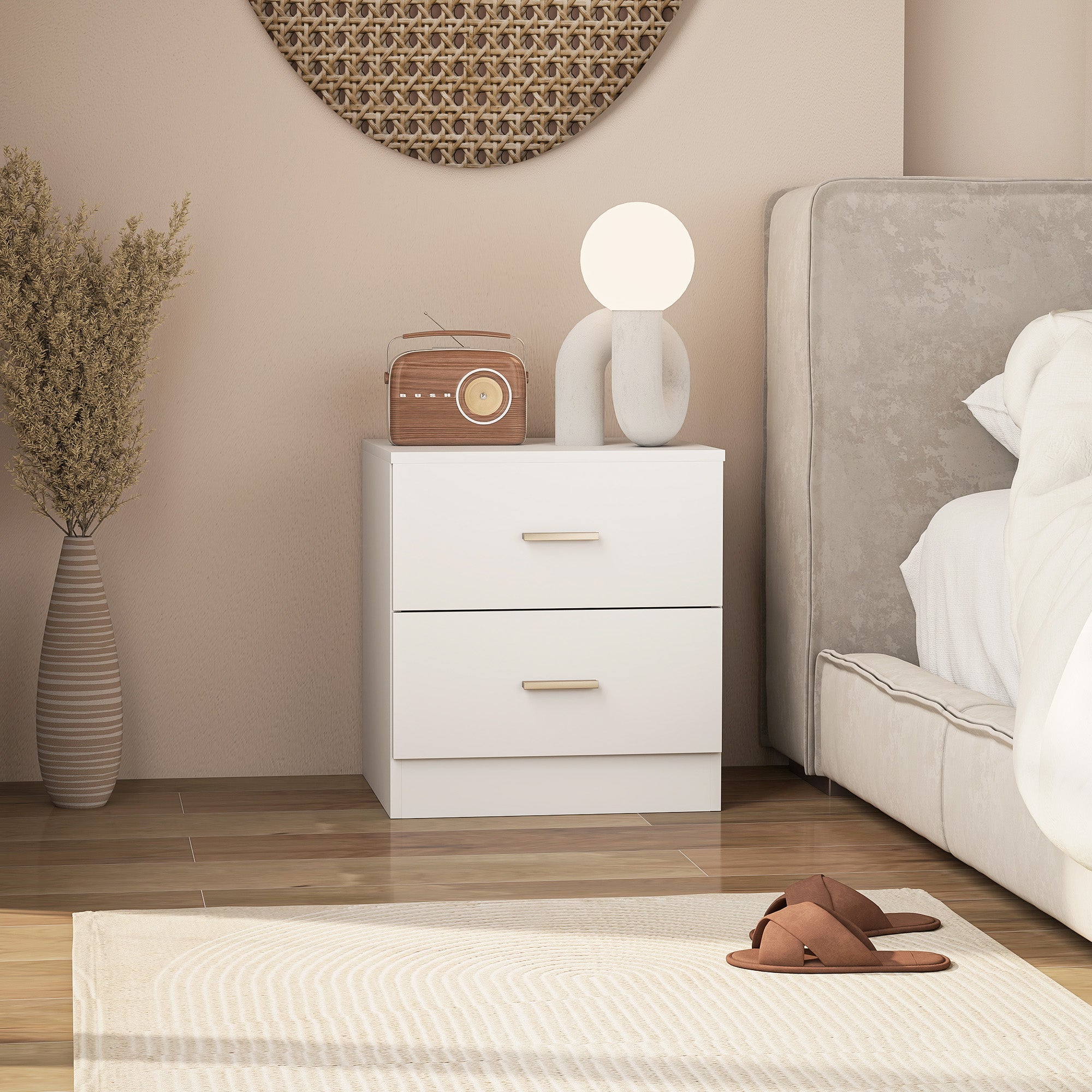 HOMCOM Set of 2 Modern Nightstands, Bedside Tables with 2 Storage Drawers, Accent End Table for Bedroom and Living Room, White 