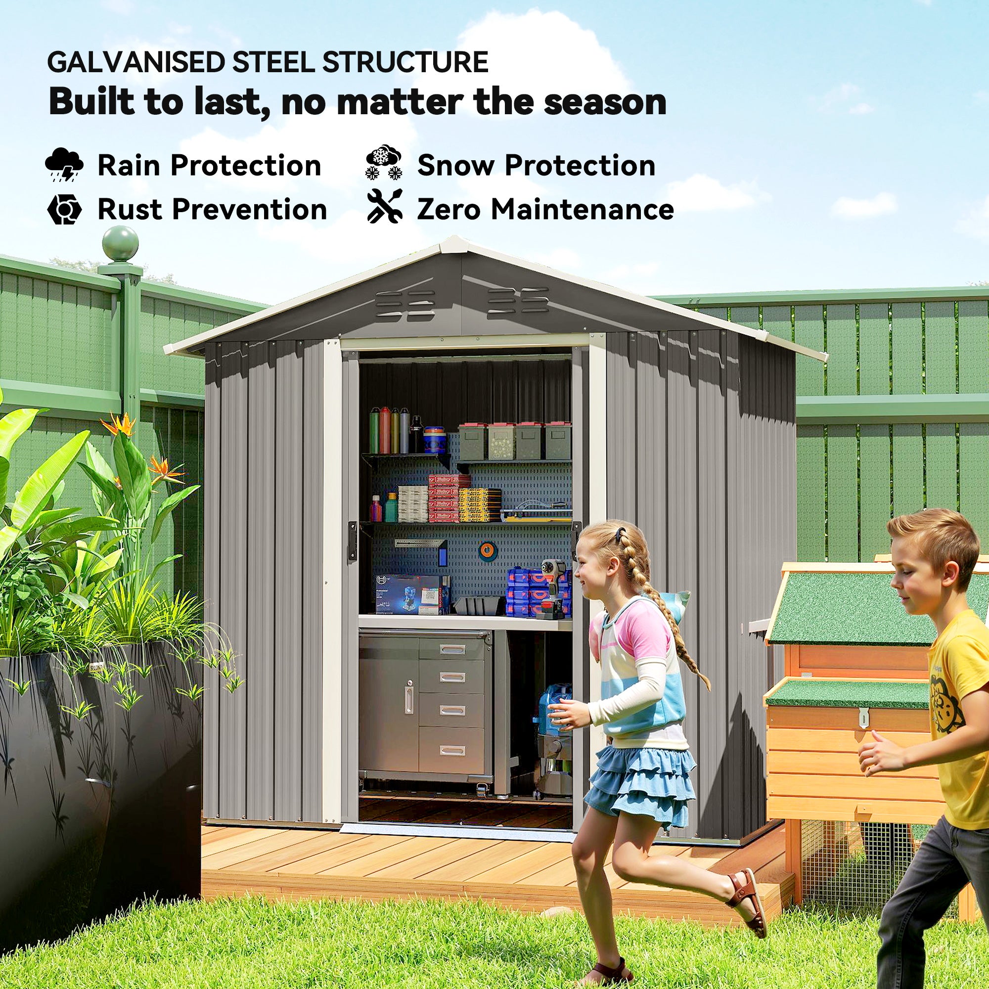Outsunny 6.5 x 3.5ft Metal Garden Storage Shed - Light Grey 