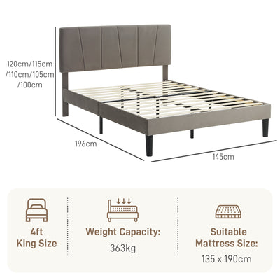 HOMCOM Double Velvet-Feel Headboard Bed Frame - Grey 