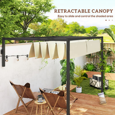 Outsunny 2 x 3(m) Lean To Steel Pergola, with Moving Fabric Canopy - Khaki 