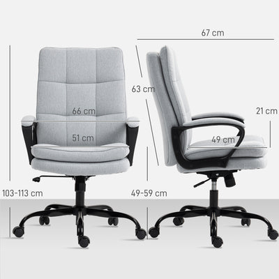 HOMCOM Double Padded Linen-Look Office Chair - Light Grey 