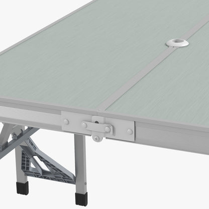 Outsunny Folding Picnic Table with 4 Seats and Umbrella Hole - Grey 