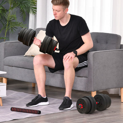 HOMCOM 30kg 2 IN 1 Adjustable Dumbbells Weight Set, Dumbbell Hand Weight Barbell for Body Fitness, Lifting Training for Home, Office, Gym, Black 