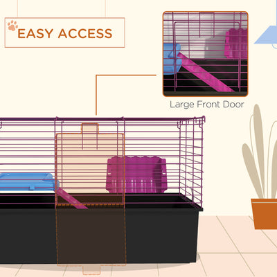 PawHut Chinchillas Small Rabbit Guinea Pig Small Animal Cage, Pet Playhouse, with Platform, Ramp, 71 x 46 x 47cm 