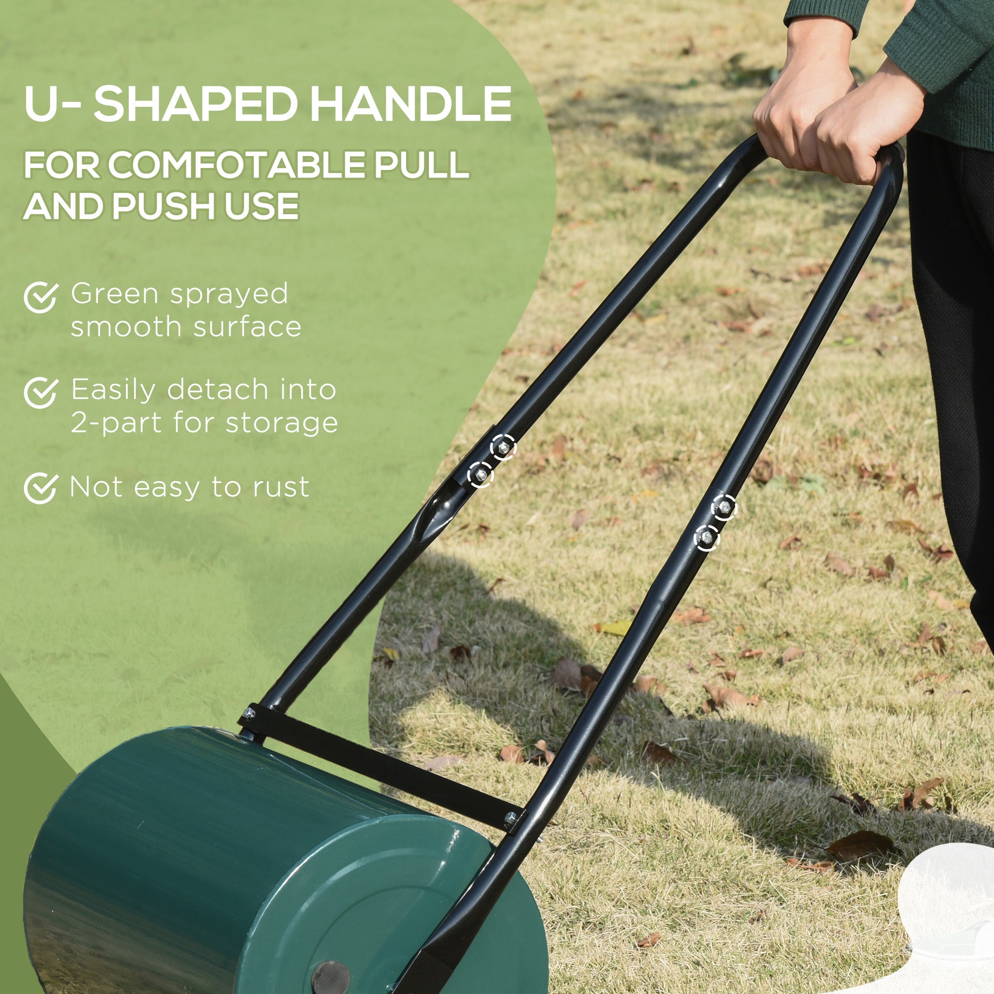 Outsunny 30 L Heavy Duty Water Or Sand Filled Φ30cm Garden Steel Lawn Roller Drum - Dark Green 
