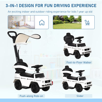 HOMCOM 3 in 1 Kids Children Ride on Push Car Toddler Sliding Car G350 Licensed Walker Foot to Floor Slider Push-Along with Horn Steering Wheel NO POWER Manual, White 