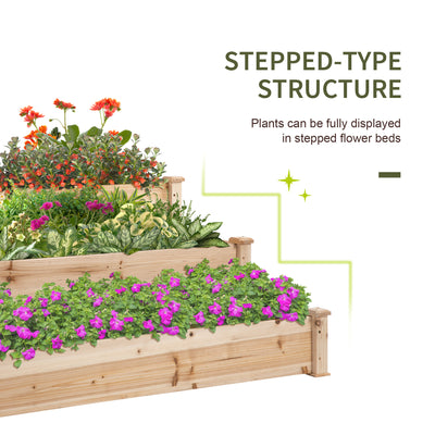 Outsunny 470L Raised Garden Bed, 3-Tier Planter Kit, Elevated Wooden Planters for Garden, Yard & Patio, 124 x 124 x 56 cm 